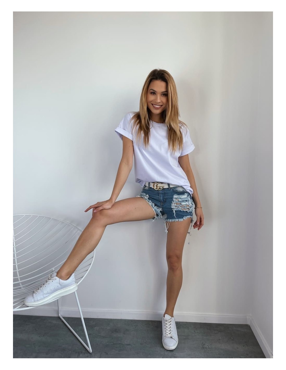 Denim shorts with holes, white L9 - Online store - Boutique